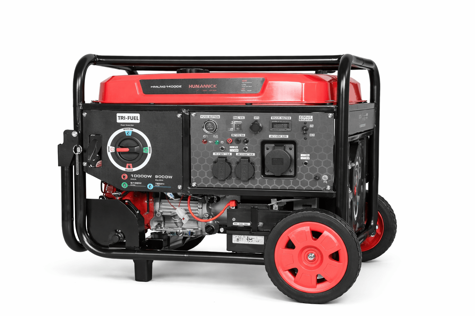 Tri-fuel portable HMLNG14000E generator close-up view